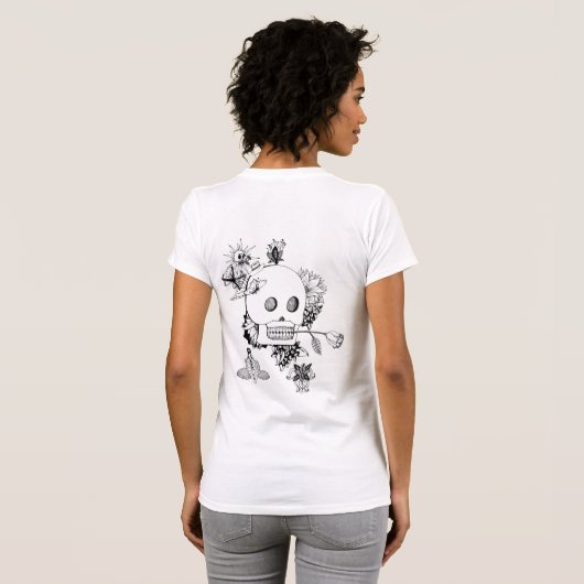 Schlechtes Mädchen-mexikanische Schädel, Blumen T-Shirt (Schwarz voll)