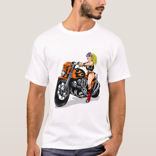 Schlechtes Mädchen-Radfahrer-Küken T-Shirt (Vorderseite)