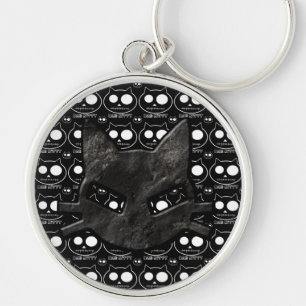 Schlechtes Miezekatze-Schädel-Schwarz-gotische Schlüsselanhänger