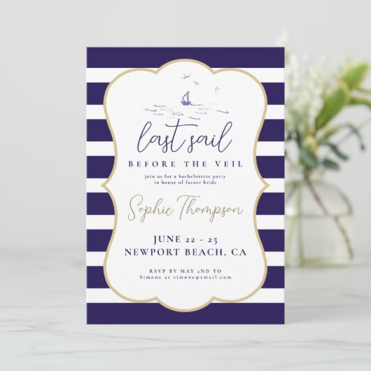 Schlechtes Segelboot Eleganter Junggeselinnen-Absc Einladung (Stehend Vorderseite)