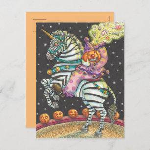 SCHLEEPY HOLLOW CIRCUS CLOWN, ZEBRA Halloween Feiertagspostkarte