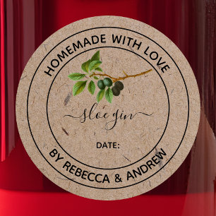 Schlehen-Gin Kraft Farbe Selbstgemacht mit Liebe Runder Aufkleber