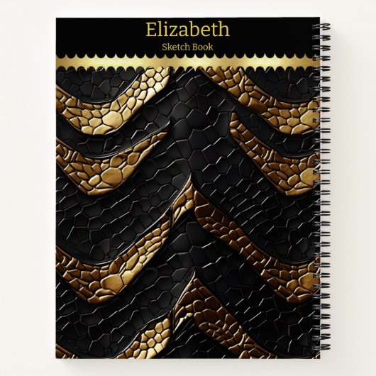 Schleichhaut: kompliziertes Schwarz und Gold Notizblock (Rückseite)