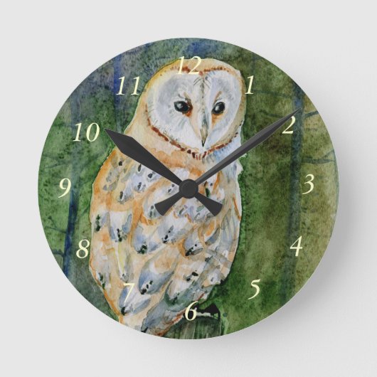 Schleiereule-Aquarell Runde Wanduhr (Vorderseite)