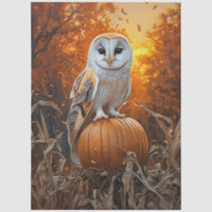 Schleiereule auf Kürbis Herbst Dekoration Seidenpapier