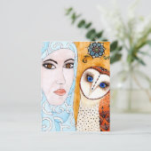 Schleiereule & Frau Postkarte (Stehend Vorderseite)