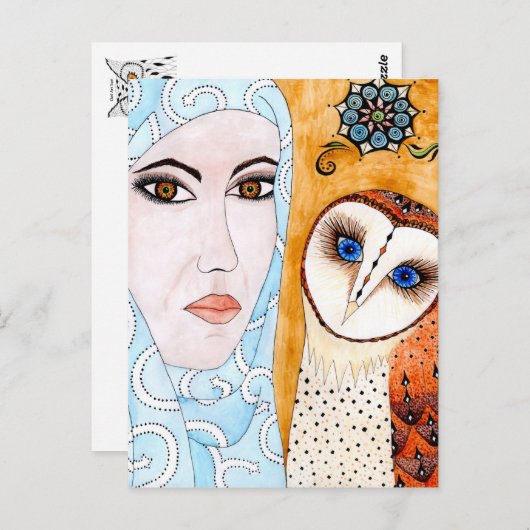 Schleiereule & Frau Postkarte (Vorne/Hinten)