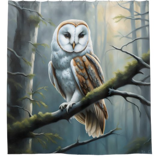 Schleiereule im Wald Duschvorhang (Vorderseite)