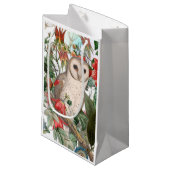 Schleiereule mit Beeren/Florales Geschenktüte (Vorderseite Schrägansicht)