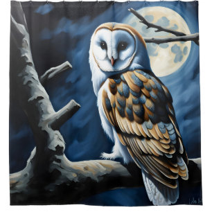 Schleiereule und Vollmond Duschvorhang