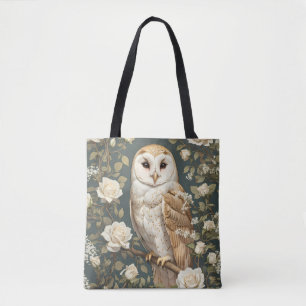 Schleiereule und weiße Rosen, inspiriert von Willi Tasche