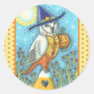 SCHLEiereule VOLKSKUNST, HALLOWEEN-VOGEL-AUFKLEBER Runder Aufkleber