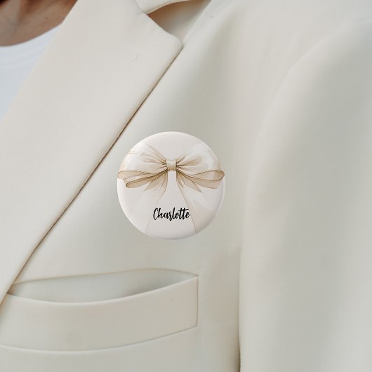 Schleife beigefarbenes Creme Namensschild Button