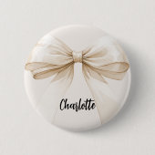 Schleife beigefarbenes Creme Namensschild Button (Vorderseite)