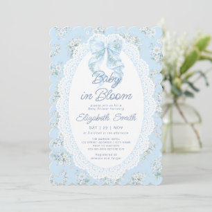 Schleife Blumen Spitze Baby in Blüte Blau Baby Sho Einladung