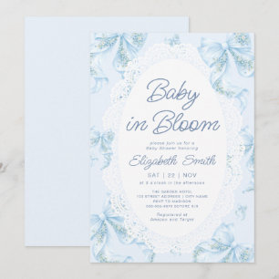 Schleife Florales Baby in Blüten Spitze Blau Baby Einladung
