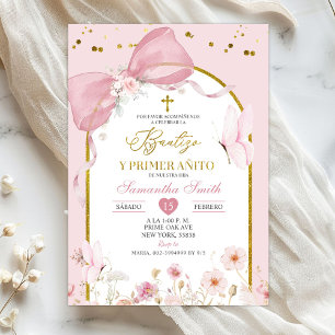 Schleife Kokette Rosa Bautizo und Primer Anito Einladung
