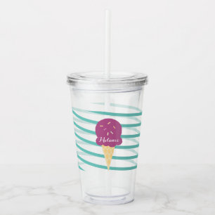 Schleife Lila Eiscreme-Streifen Monogramm Acryltrinkbecher