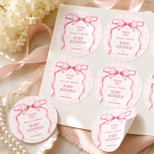 Schleife Rosa Aquarell Vintage Gingham Danke Runder Aufkleber