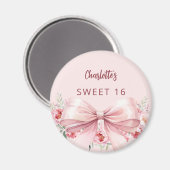 Schleife rosa Blumen Rosen Sweet 16 Magnet (Vorderseite/Rückseite)