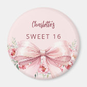 Schleife rosa Blumen Rosen Sweet 16 Magnet (Vorne)