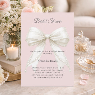 Schleife rosa Elfenbeinperlen beige Brautparty Einladung