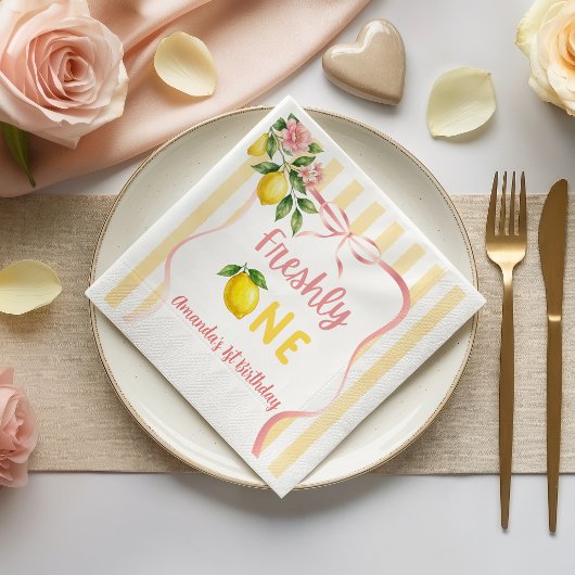 Schleife Rosa Gelbe Zitrone Frisch Erste Geburtsta Serviette