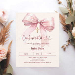 Schleife rosa Mädchen Creme Bestätigung Einladung