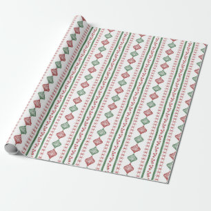 Schleifen Beeren und Ornamente Streifen Weihnachte Geschenkpapier