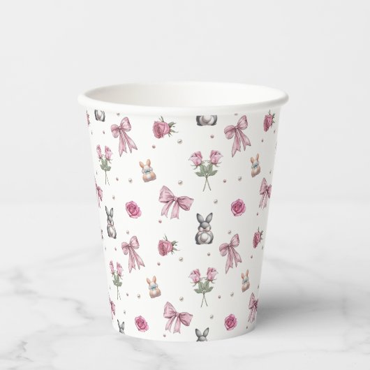 Schleifen, Häschen und Blumen Pappbecher (Vorderseite)