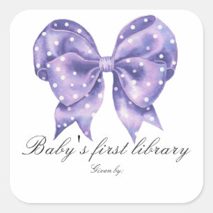 Schleifen-Polka-Dot-Baby-Party - erste Bibliothek Quadratischer Aufkleber