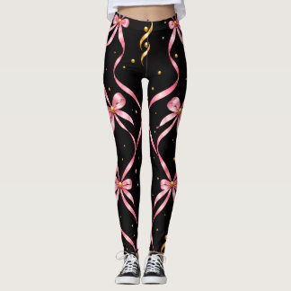 Schleifen und Gold auf schwarzen Jogginghosen Leggings