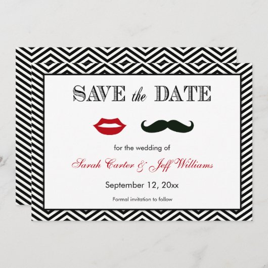 Schleifen und Lippen Zickzack Speichern Sie die Da Save The Date (Vorne/Hinten)