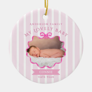 Schleifenband Neugeborenes Baby Mädchen  Keramik Ornament