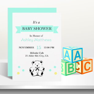 Schleifenbanner Baby Shower Teddybär Einladung