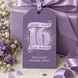 Schleifenbanner Sweet 16 Dk Violett ID1333 Geschenkanhänger