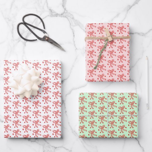 Schleifenbögen-Doodle WEIHNACHTEN Rot Geschenkpapier Set (Vorderseite)