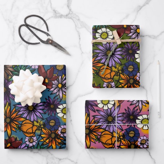 Schleifpapier, Matte Floral Burst Geschenkpapier Set (Vorderseite)