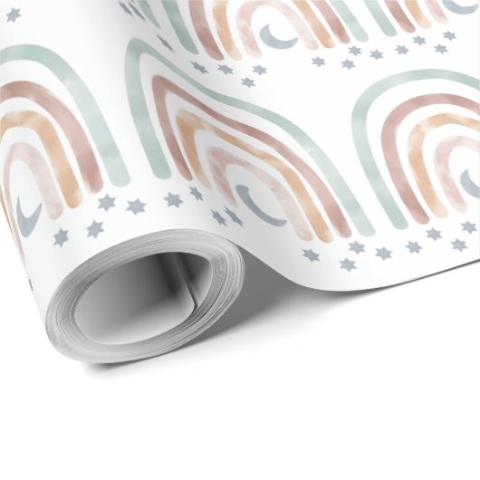 Schleifpapier - Mond und Stars - Regenbogen Geschenkpapier (Rolleneckpunkt)