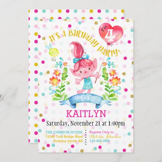 Schleppangel-Mädchen-Blumen-Ballon-vierter Einladung (Vorne/Hinten)