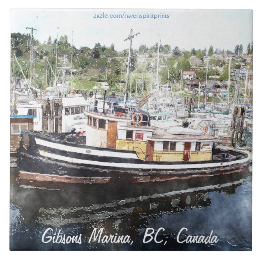 Schleppboot 5 Wasserfarbe Art 6" Länge Fliese (Vorderseite)