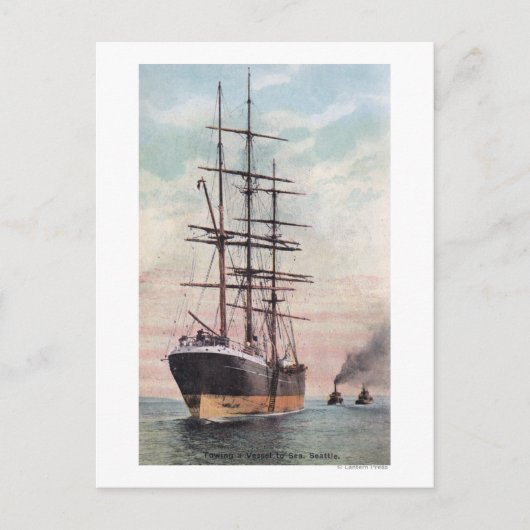 Schleppboote zum Schleppen eines Schiffes auf See Postkarte (Vorderseite)