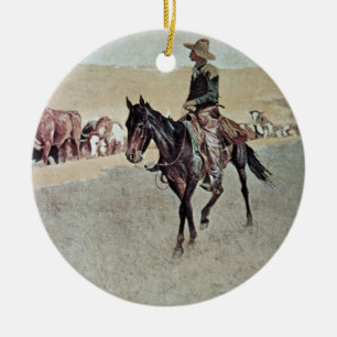 Schleppende TexasLonghorns (Öl auf Leinwand) Keramikornament