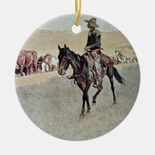 Schleppende TexasLonghorns (Öl auf Leinwand) Keramikornament (Vorne)