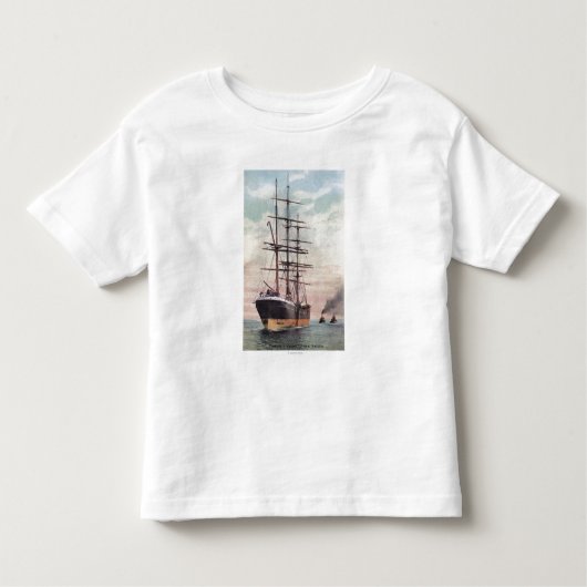 Schlepper, die ein Schiff zum Meer schleppen Kleinkind T-shirt (Vorderseite)