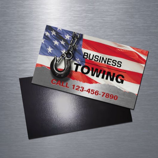 Schleppfirma Patriotic Metal Tow Truck Hook Magnetische Visitenkarte