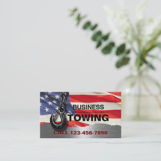 Schleppfirma Patriotic Metal Tow Truck Hook Visitenkarte (Stehend Vorderseite)