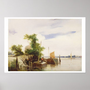 Schleppkämme auf einem Fluss, c.1825-26 (Öl auf Mü Poster