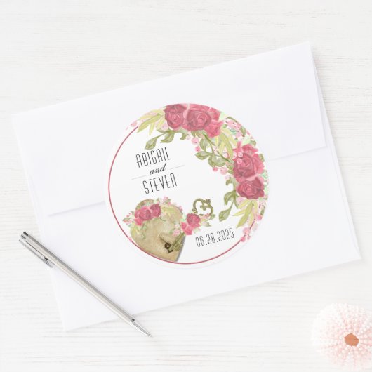 Schleuse & Key-Round-Wedding-Sticker Runder Aufkleber (Umschlag)
