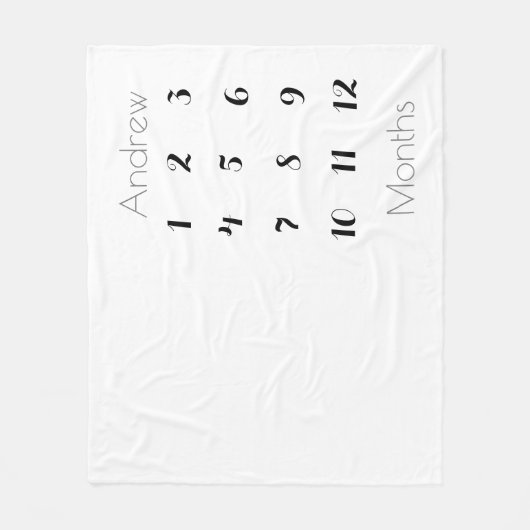 Schlicht 12 Monate Meilenstein Junge grau/schwarz Fleecedecke (Vorderseite)